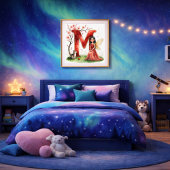 Letter M Cat Fairy Poster Feline Pet Alphabet Art