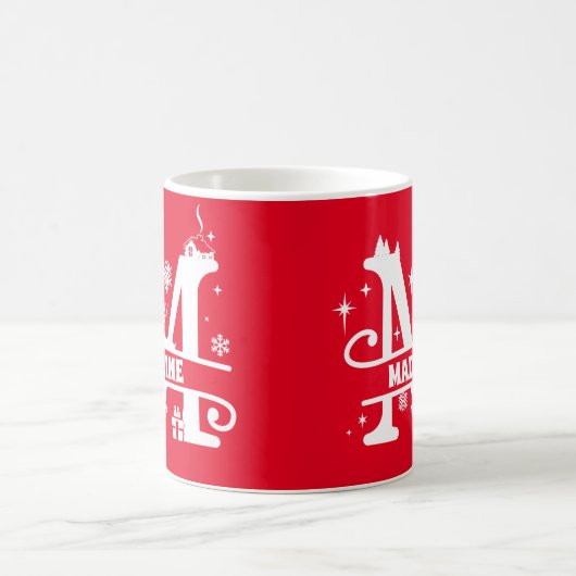 Letter M Christmas Monogram, Anfangsname Rot Kaffeetasse (Mittel)