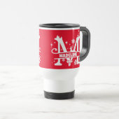 Letter M Christmas Monogram, Anfangsname Rot Reisebecher (VorderseiteRechts)