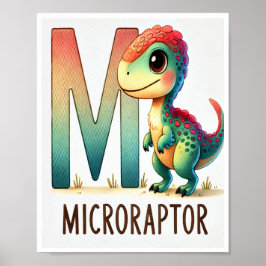Letter M, Dinosaur Alphabet Watercolor Poster