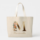 Letter M Elegant Floral Gold Monogram Jumbo Stoffbeutel (Rückseite)