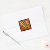 Letter M First Letter Imitats Gold Red Quadratischer Aufkleber (Umschlag)