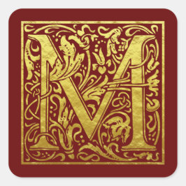 Letter M First Letter Imitats Gold Red Quadratischer Aufkleber