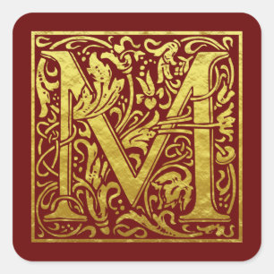 Letter M First Letter Imitats Gold Red Quadratischer Aufkleber