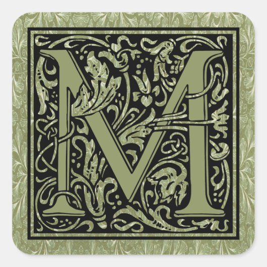Letter M First Letter Monogram Quadratischer Aufkleber (Vorderseite)