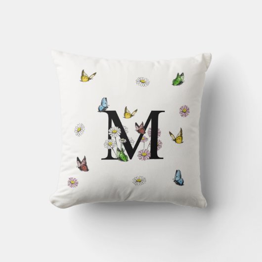 Letter M Floral Butterfly Monogramm Kissen (Vorderseite)