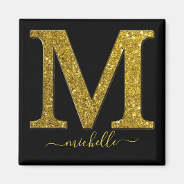 Letter M Gold Glitzer Magnet