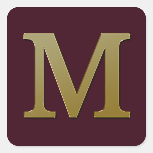 Letter M Gold Square Sticker (Vorderseite)