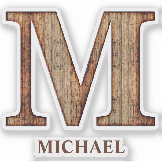 Letter M Holzstruktur mit individuelle Name Aufkle Aufkleber (Vorderseite)