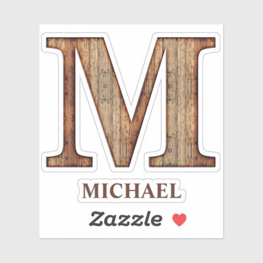 Letter M Holzstruktur mit individuelle Name Aufkle Aufkleber (Blatt)