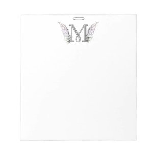Letter M Initial Monogram mit Angel Wings & Halo Notizblock