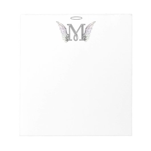 Letter M Initial Monogram mit Angel Wings & Halo Notizblock (Vorderseite)
