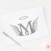 Letter M Initial Monogram mit Angel Wings & Halo Ovaler Aufkleber (Umschlag)