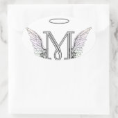 Letter M Initial Monogram mit Angel Wings & Halo Ovaler Aufkleber (Tasche)