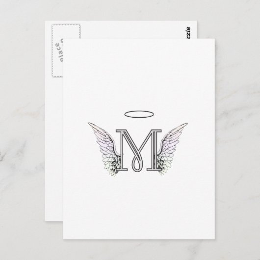 Letter M Initial Monogram mit Angel Wings & Halo Postkarte (Vorne/Hinten)