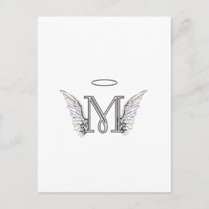Letter M Initial Monogram mit Angel Wings & Halo Postkarte
