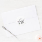 Letter M Initial Monogram mit Angel Wings & Halo Runder Aufkleber (Umschlag)