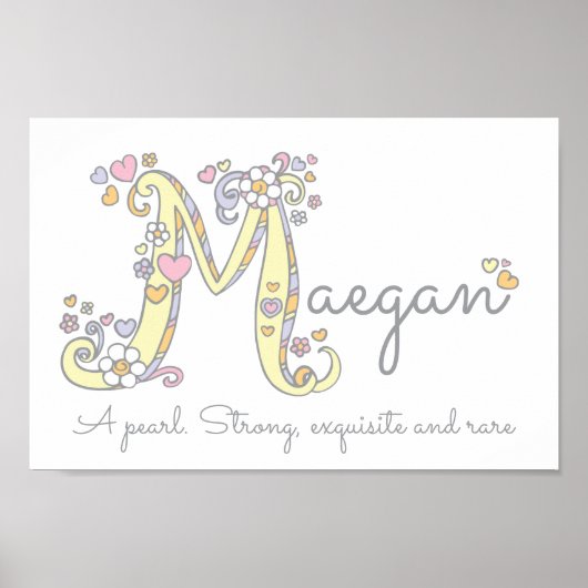 Letter M Maegan Initial Doodle Art Name bedeutet Poster (Vorne)