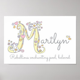 Letter M Marilyn Initial Doodle Art Name bedeutet Poster