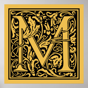 Letter M Medieval Monogram Vintag Initial Poster