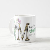 Letter M mit eleganten Blume Kaffee Tasse (Vorderseite Links)