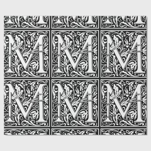Letter M mittelalterliche Monogram Art Nouveau Geschenkpapier (Flach)