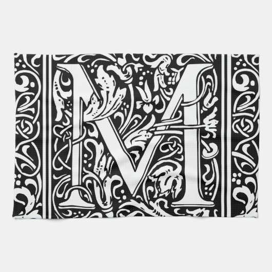 Letter M mittelalterliche Monogram Art Nouveau Handtuch (Horizontal)