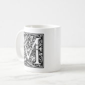 Letter M mittelalterliche Monogram Art Nouveau Kaffeetasse (Vorderseite Links)