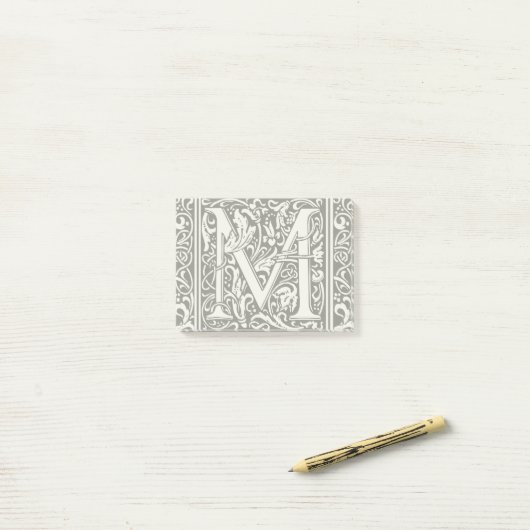 Letter M mittelalterliche Monogram Art Nouveau Post-it Klebezettel (Auf Schreibtisch)