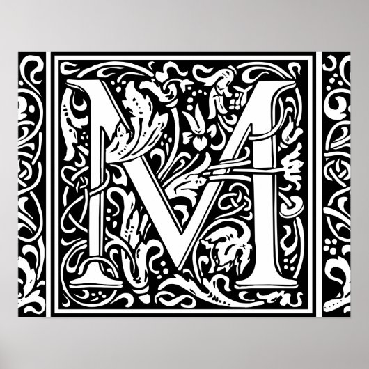 Letter M mittelalterliche Monogram Art Nouveau Poster (Vorne)
