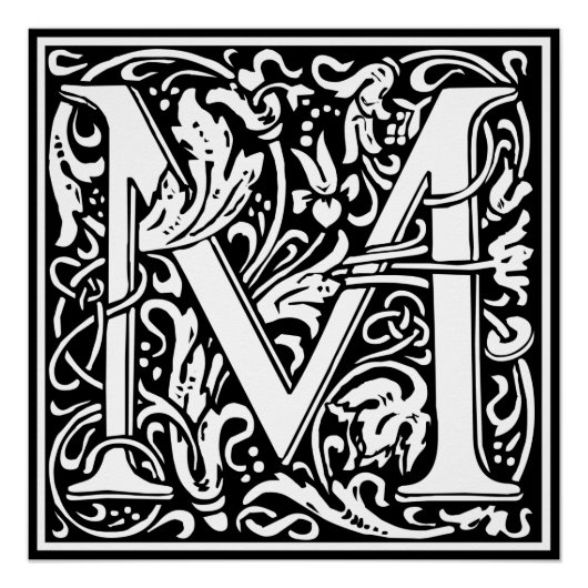 Letter M mittelalterliche Monogram Art Nouveau Poster (Vorderseite)