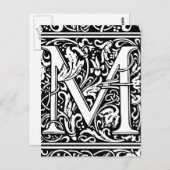 Letter M mittelalterliche Monogram Art Nouveau Postkarte (Vorne/Hinten)