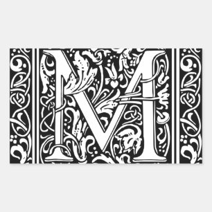 Letter M mittelalterliche Monogram Art Nouveau Rechteckiger Aufkleber