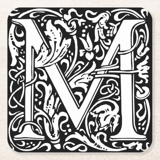 Letter M mittelalterliche Monogram Art Nouveau Rechteckiger Pappuntersetzer (Vorderseite)