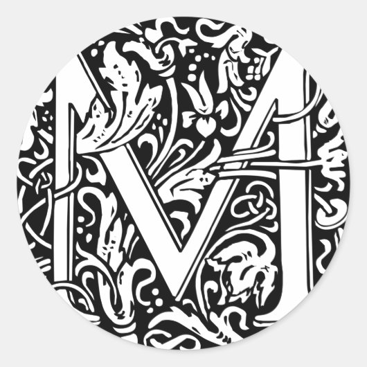 Letter M mittelalterliche Monogram Art Nouveau Runder Aufkleber (Vorderseite)