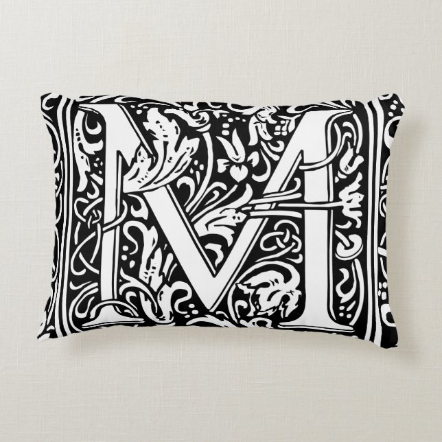 Letter M mittelalterliche Monogram Art Nouveau Zierkissen (Rückseite)