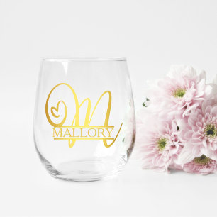 Letter M Monogram Bridesmaid Geschenk, Modernes El Weinglas Ohne Stiel