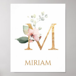 Letter M Monogram Pink Peach Rose Kinderzimmer Pos Poster