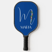 Letter M Monogram Red Aquarell Mom Blue Pickleball Schläger (Rückseite)