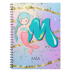 Letter M Monogram Watercolor Niedlich Mermaid Kind Notizblock
