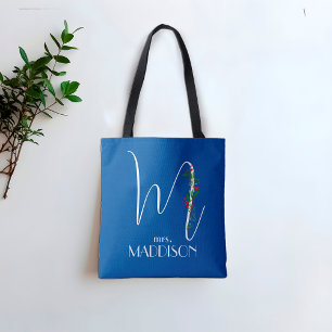 Letter M monogramm Rotwasserfarbelehrer blau Tasche