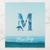 Letter M Ocean Pattern Weinetikett (Einzelnes Label)