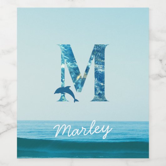 Letter M Ocean Pattern Weinetikett (Einzelnes Label)