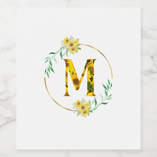 Letter M Sonnenblumenmuster Weinetikett (Einzelnes Label)