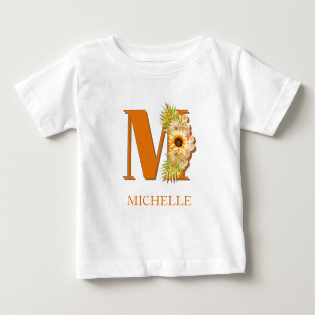 Letter M Sunflower Monogram with Name Baby T-shirt (Vorderseite)