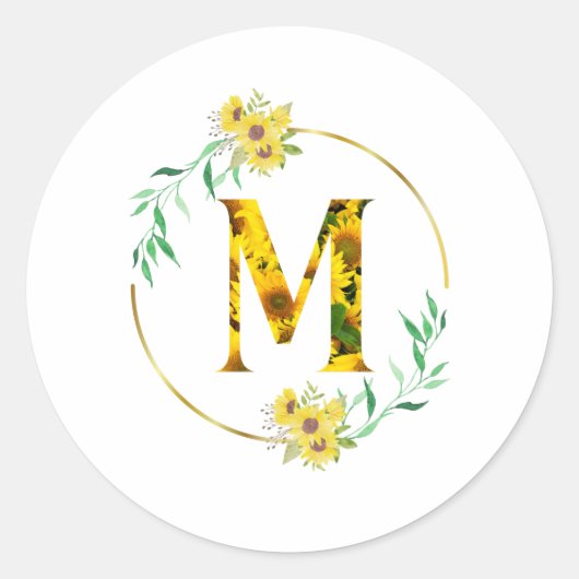 Letter M Sunflower pattern Runder Aufkleber (Vorderseite)