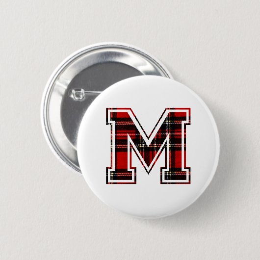Letter M Vorname Monogram Initial Tartan Print Button (Vorne & Hinten)