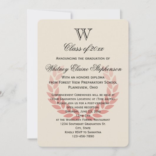 Letter Monogram Classic Red Uni-Abschluss Einladung (Vorderseite)