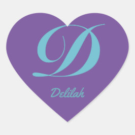 Letter Monogram Initial D Lila Blue Kalligraphie Herz-Aufkleber