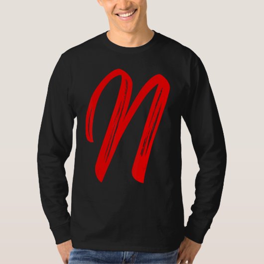 Letter N Alphabet Large Red Graphic Initial T-Shirt (Vorderseite)